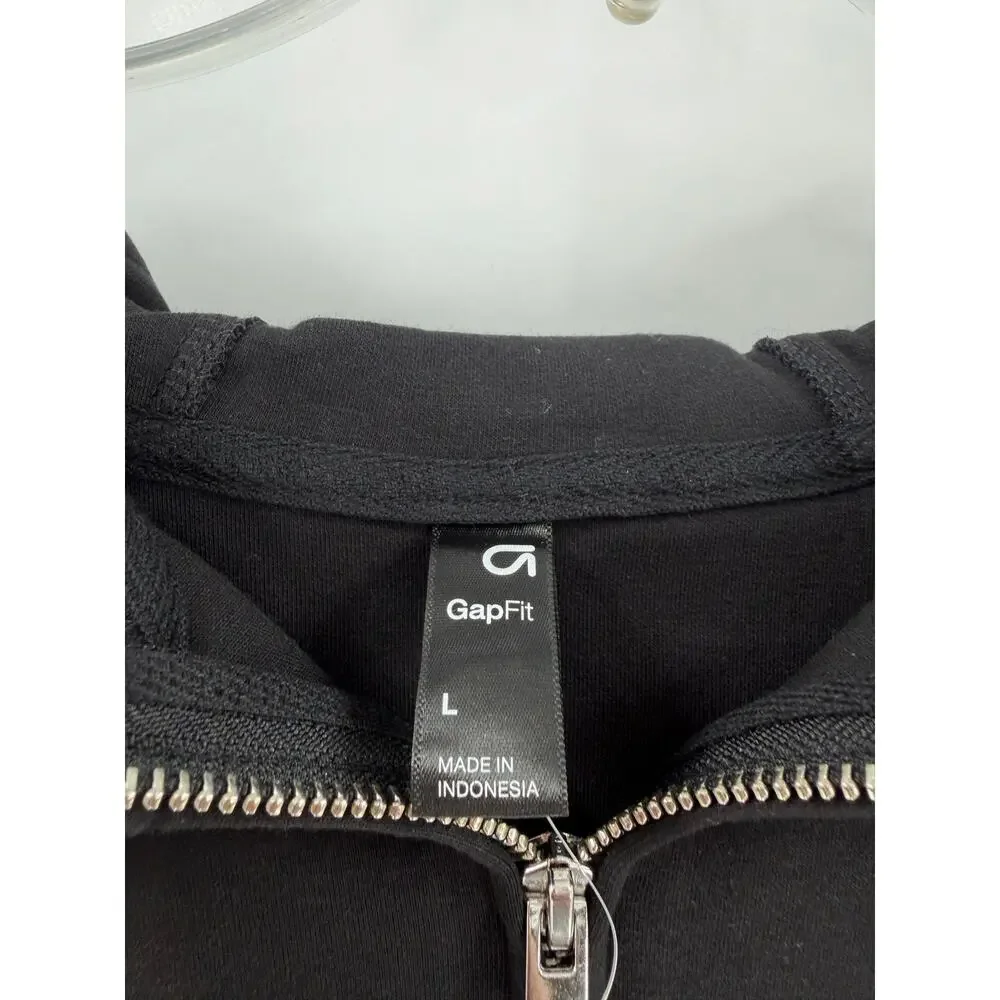 GapFit Scuba Half Zip Hoodie Womens L True Black NWT $89.95 Oversized Boxy